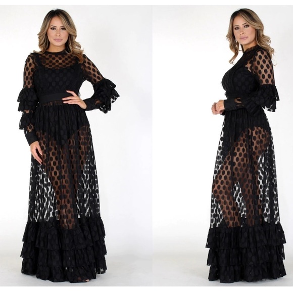 WOW couture Dresses & Skirts - SHEER MESH POLKA DOT TIERED RUFFLE DRESS